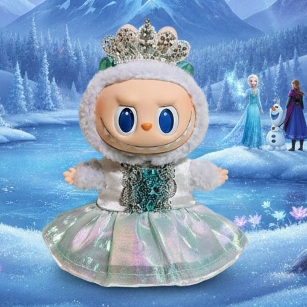 Disney Princess Frozen Elsa Dress with Crown Handmade Labubu Outfit